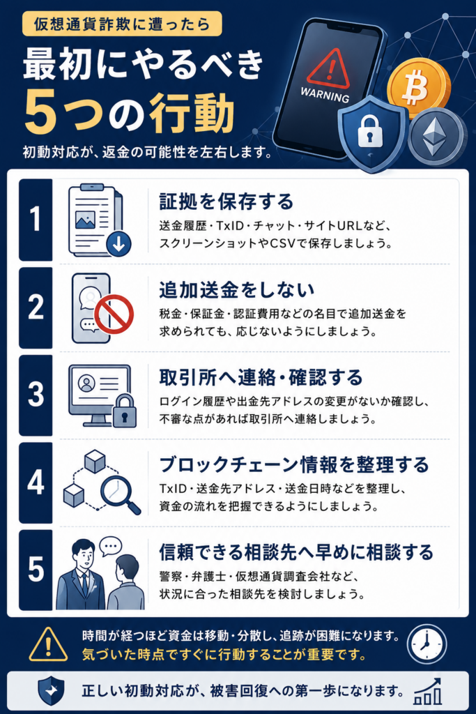 仮想通貨詐欺に遭ったら最初にやるべき5つの行動