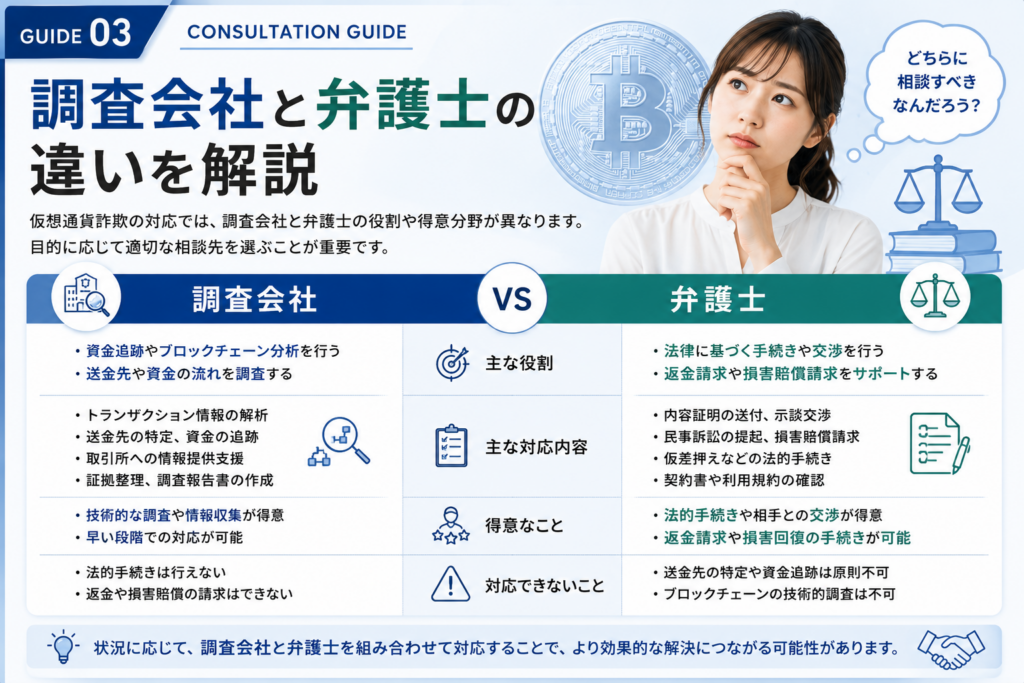 仮想通貨調査会社と弁護士の違い