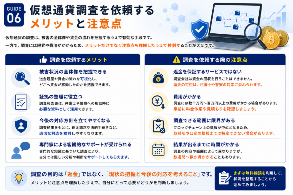 仮想通貨調査会社へ相談するメリットと注意点