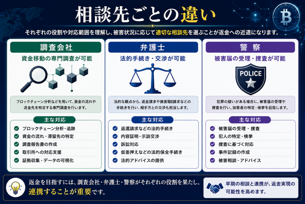 相談先ごとの違い