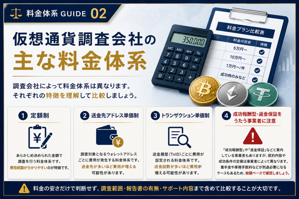 仮想通貨調査会社の主な料金体系と注意点