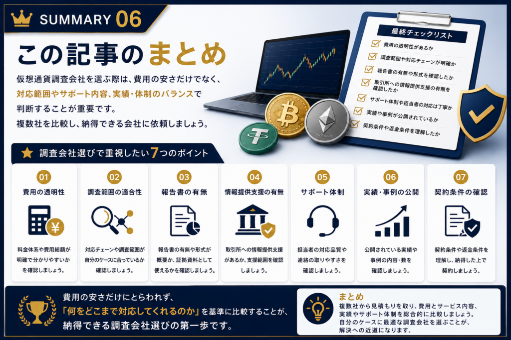 仮想通貨調査会社選びのまとめ